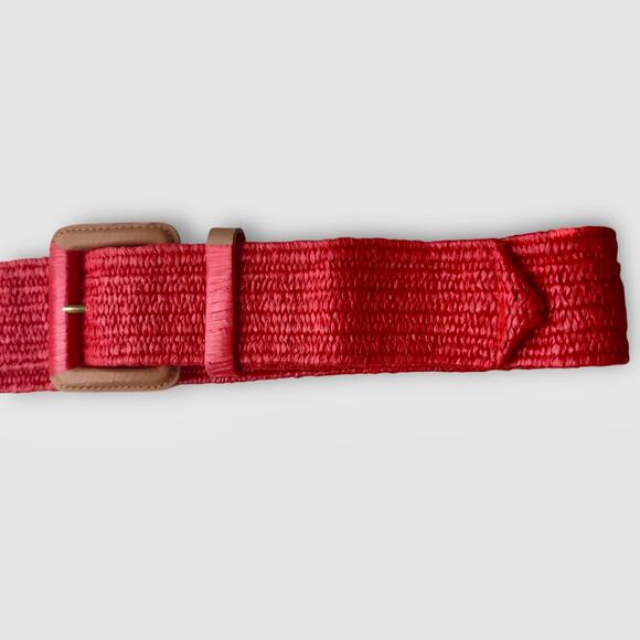 🍋2/$30- VTG 1980's Women's Woven Red Wide Belt Large Buckle Christmas - Picture 8 of 8